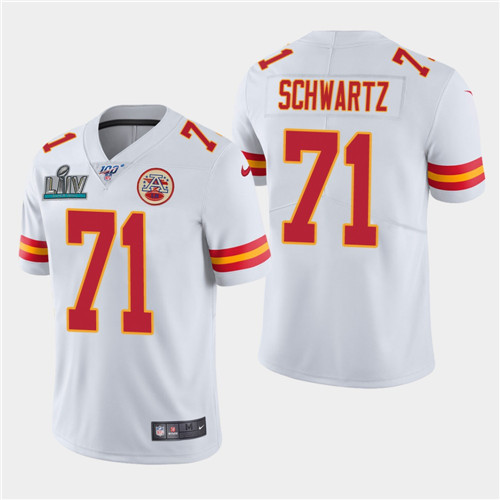 Men's Kansas City Chiefs #71 Mitchell Schwartz White Super Bowl LIV With 100th Season Patch Vapor Untouchable Limited Stitched NFL Jersey